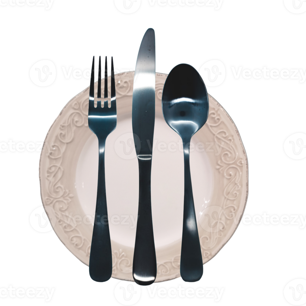 servicio plato con tenedor, cuchillo, cuchara- png