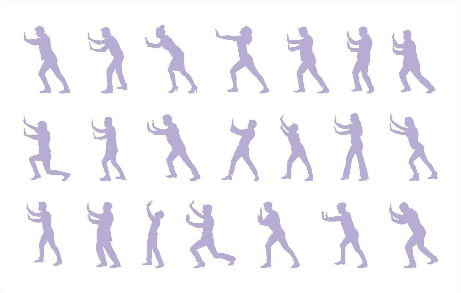 People pushing pose silhouette vector