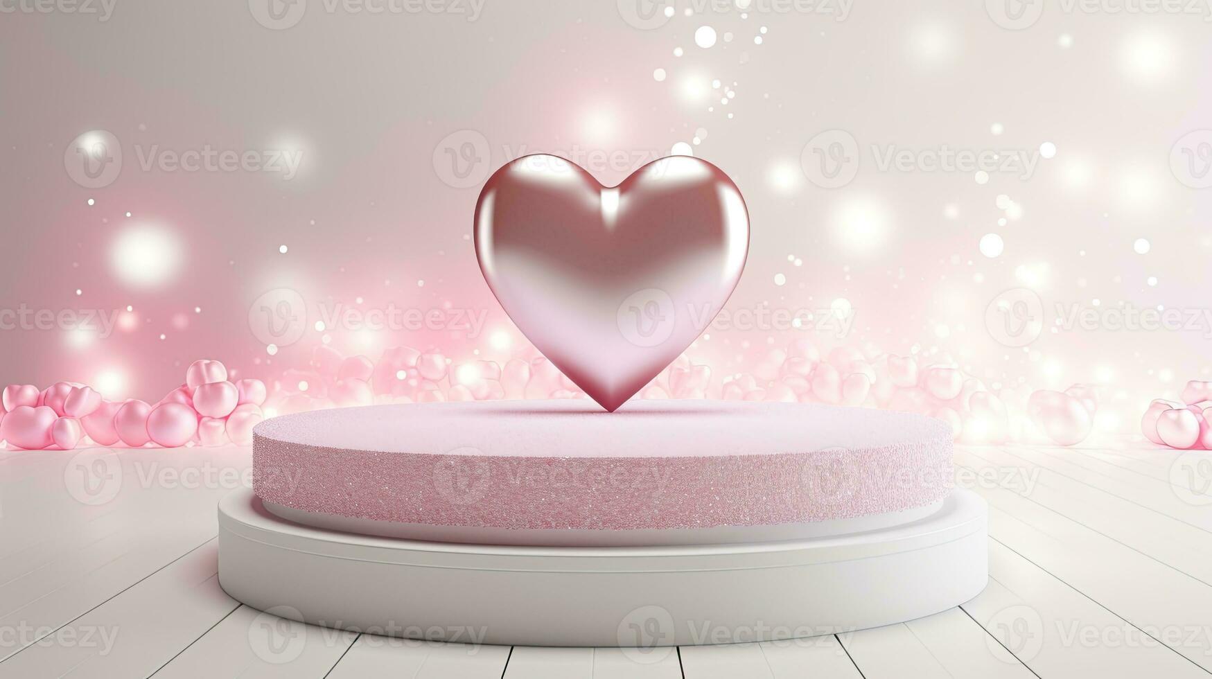 AI generated Pink Product podium mockup with glossy heart AI Generative photo