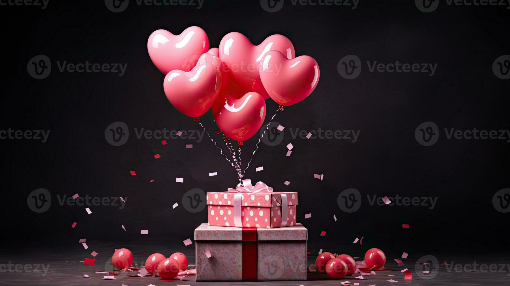 AI generated Portrait gift box with heart balloon AI Generative photo