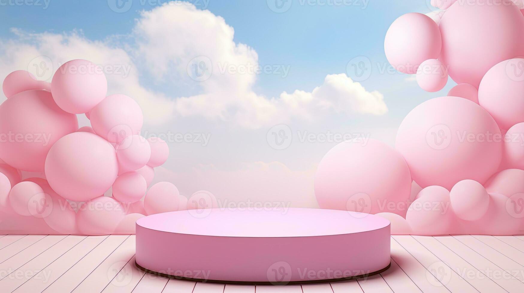 AI generated Product podium mockup with pink balloon AI Generative photo