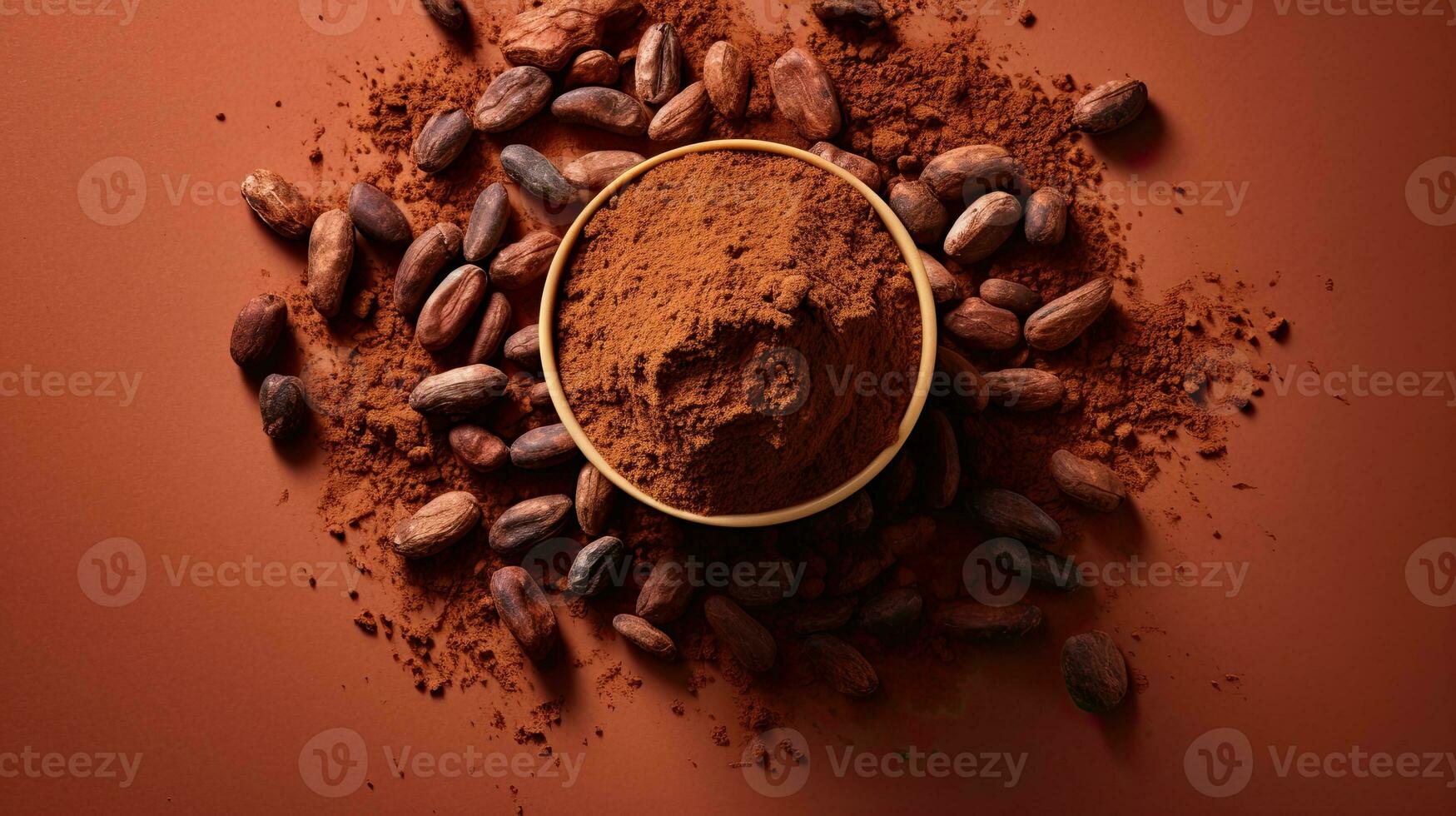 AI generated Top view cocoa powder with cocoa bean AI Generative photo