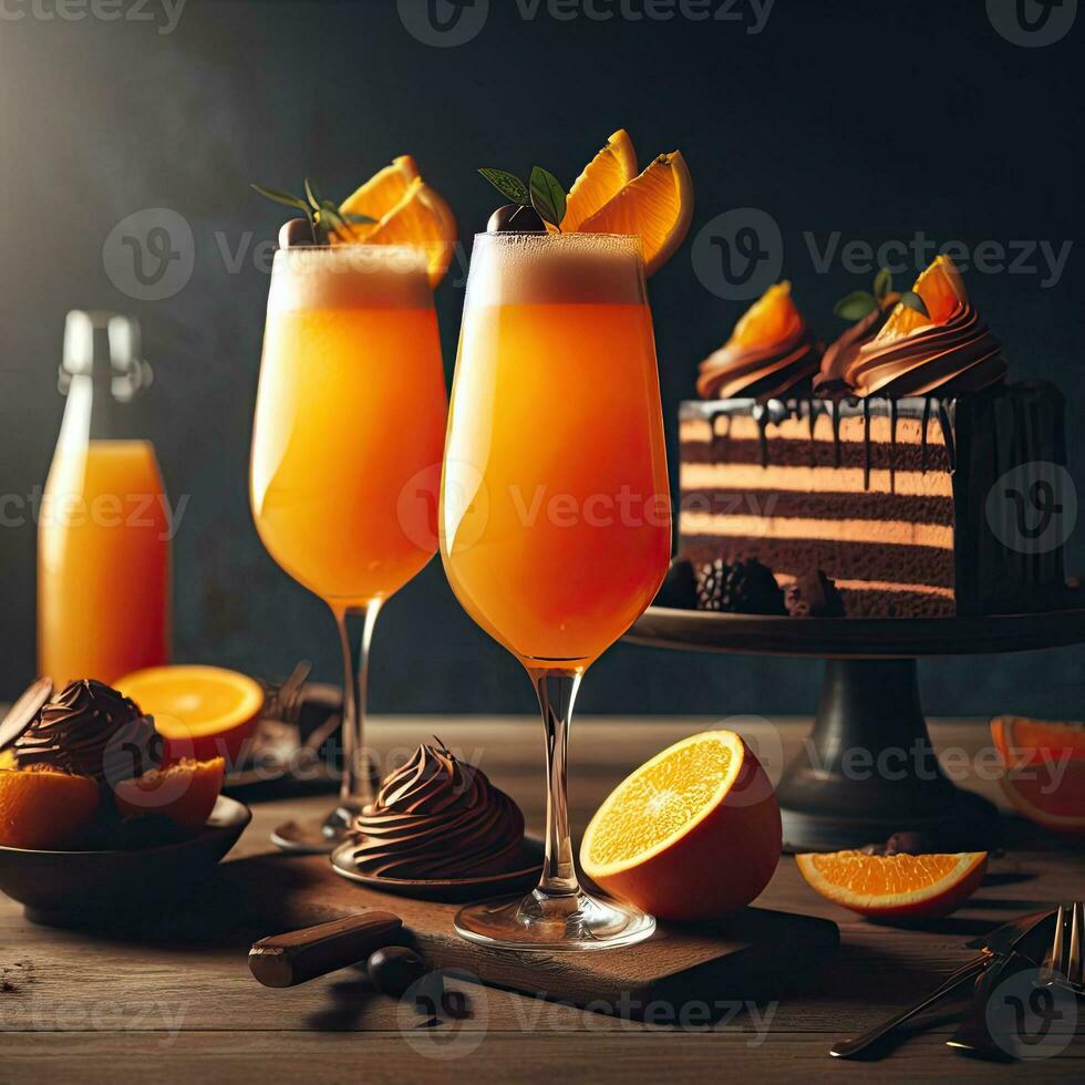 AI generated Orange juice with chocolate cake AI Generative photo