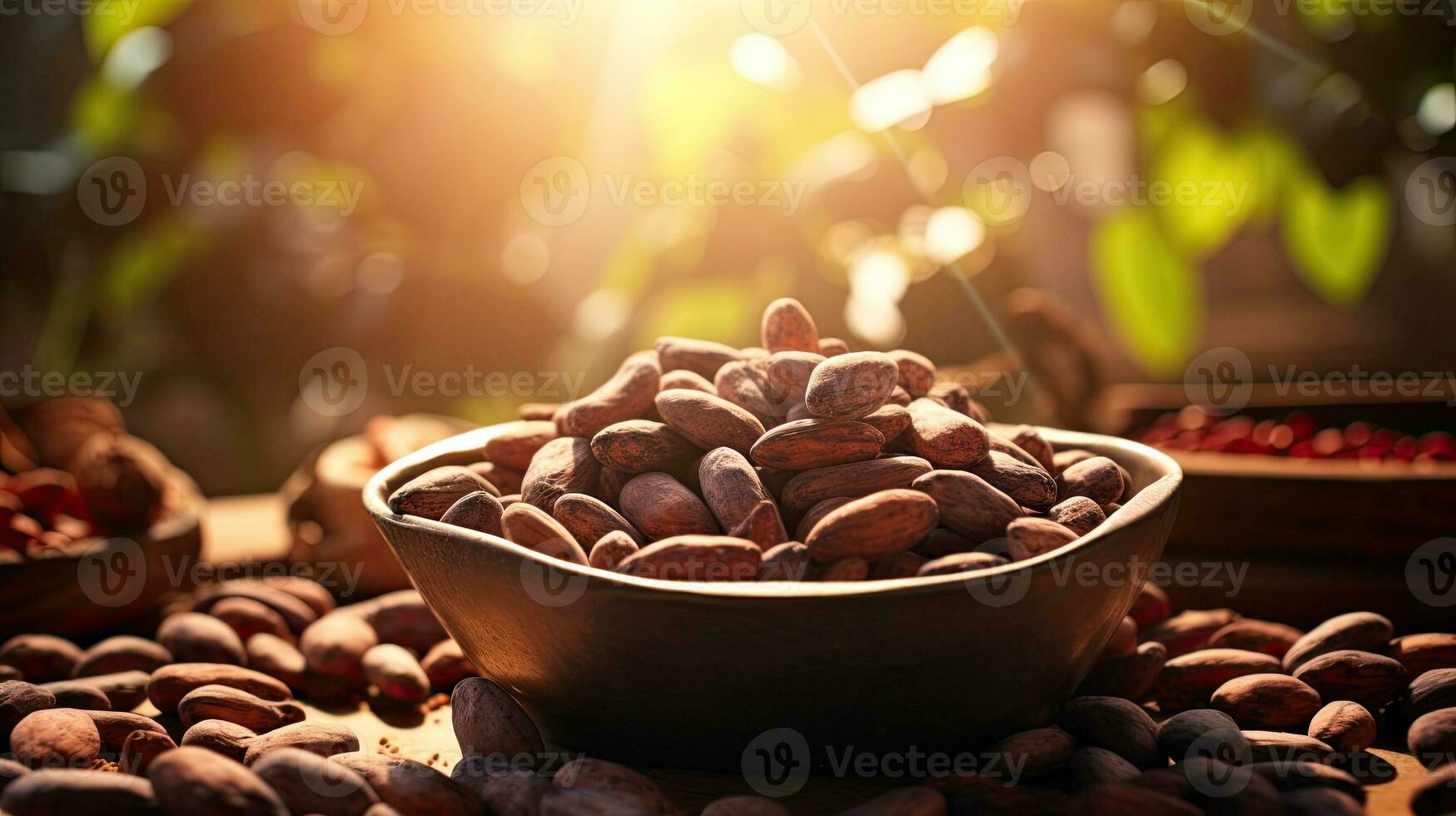 AI generated Portrait cocoa bean on the bowl with light exposure AI Generative photo