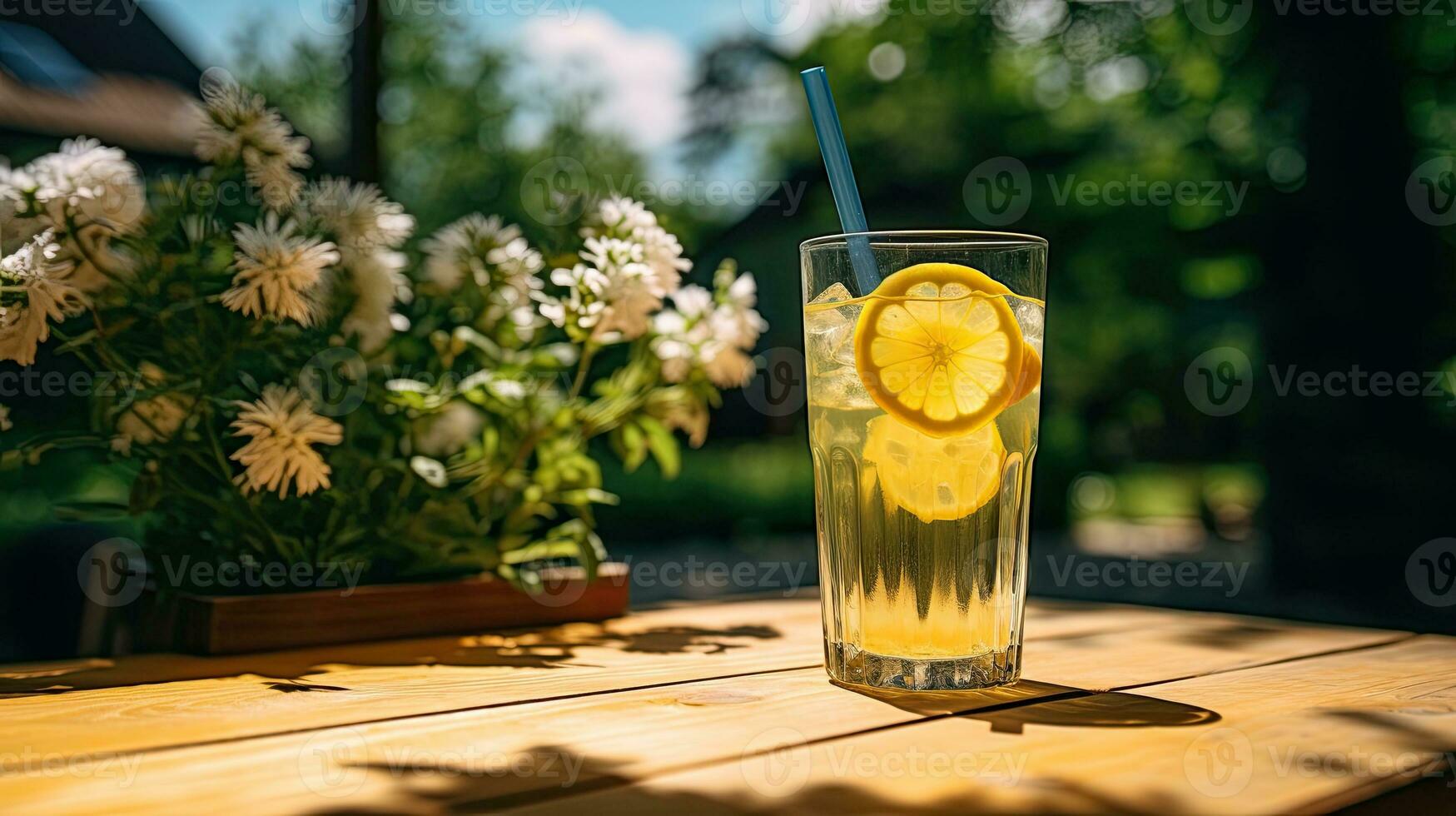 AI generated Fresh lemonade drink on the wooden table AI Generative photo