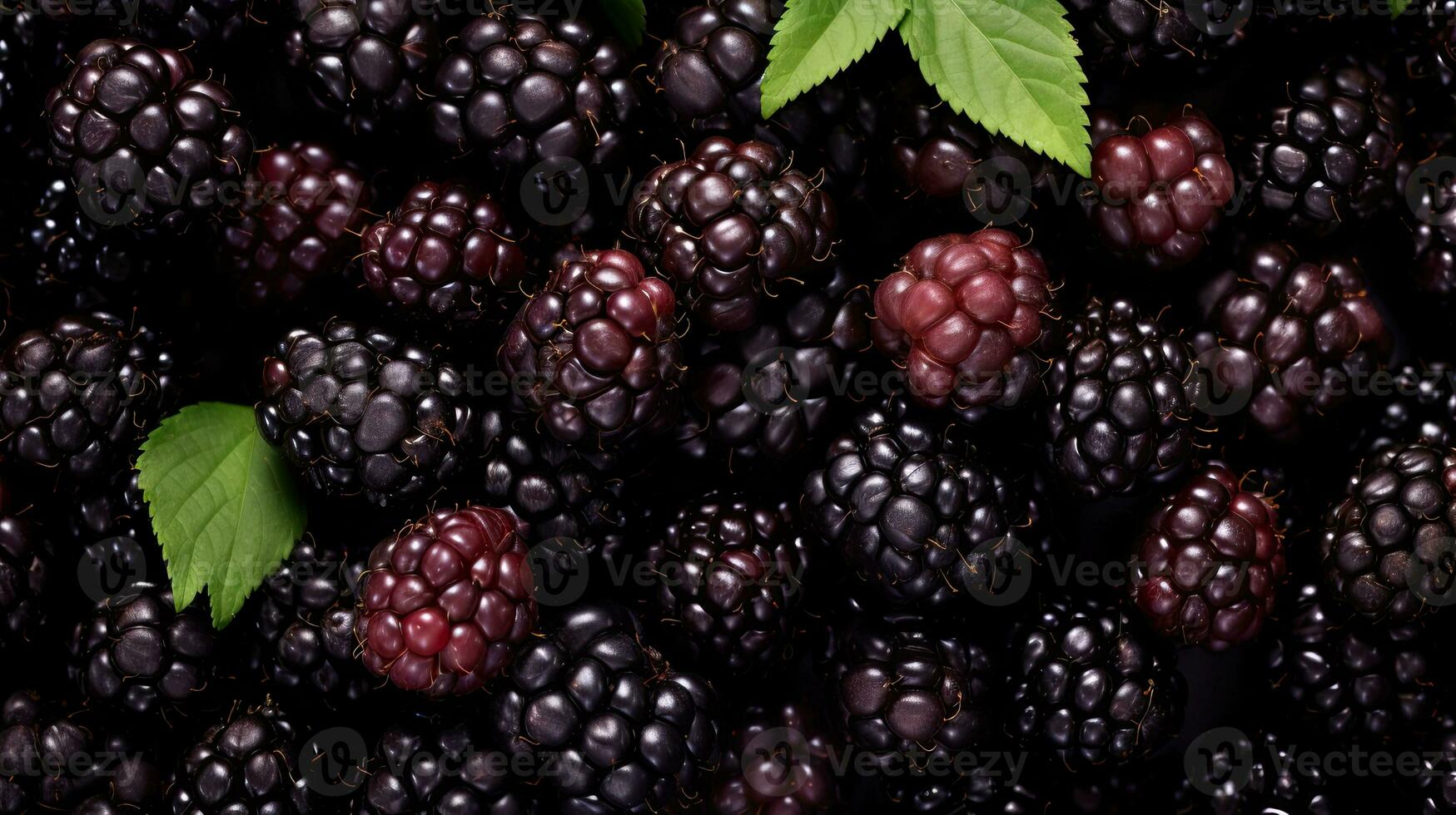 AI generated Top view fresh black berry with leaf AI Generative photo