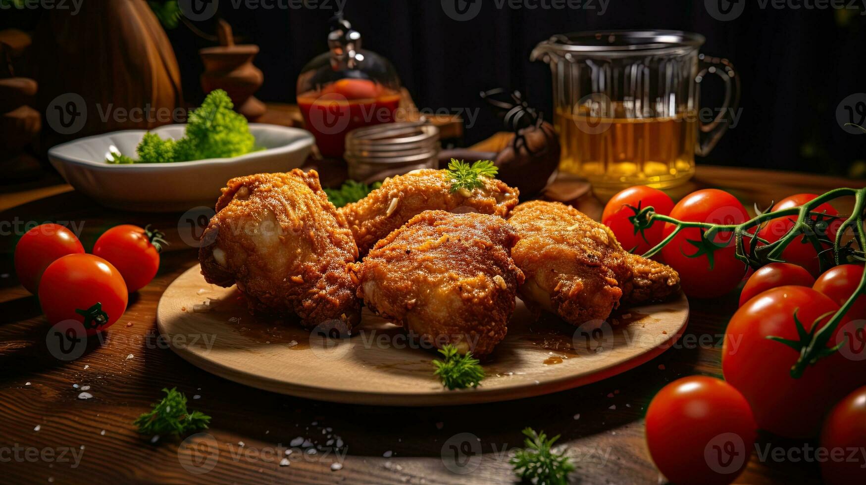 AI generated Hot and Juicy fried chicken served on the table AI Generative photo