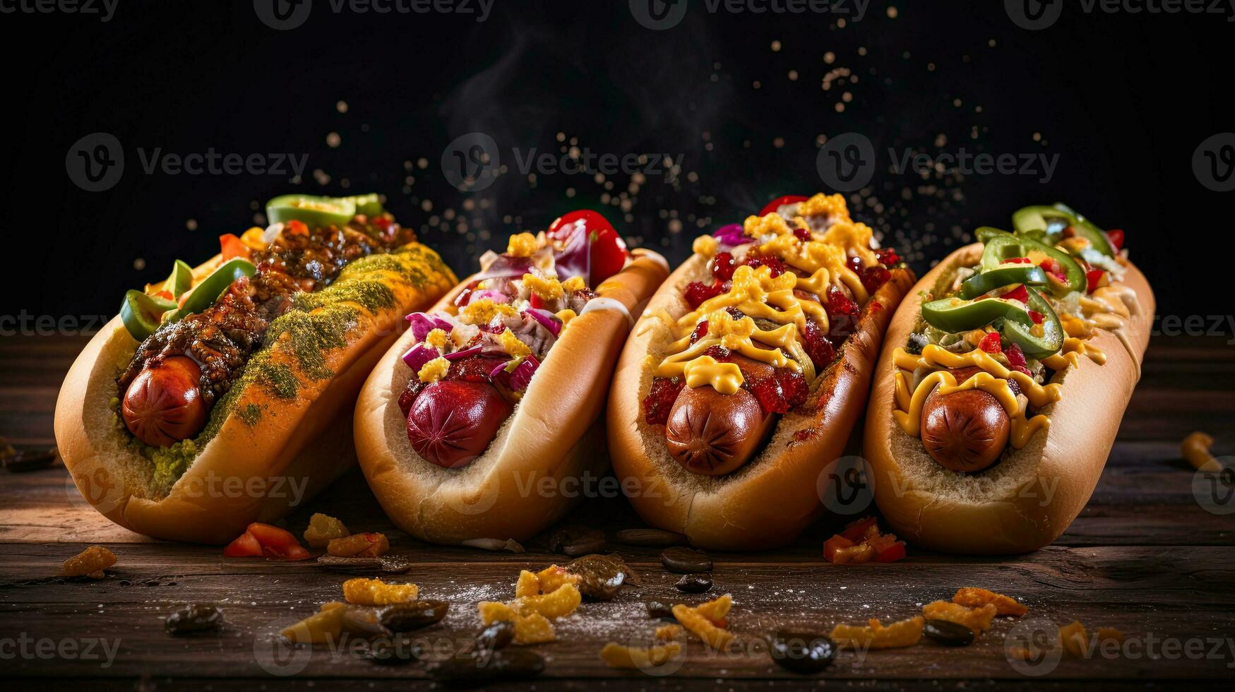 AI generated Delicious hotdog on the wooden table AI Generative photo