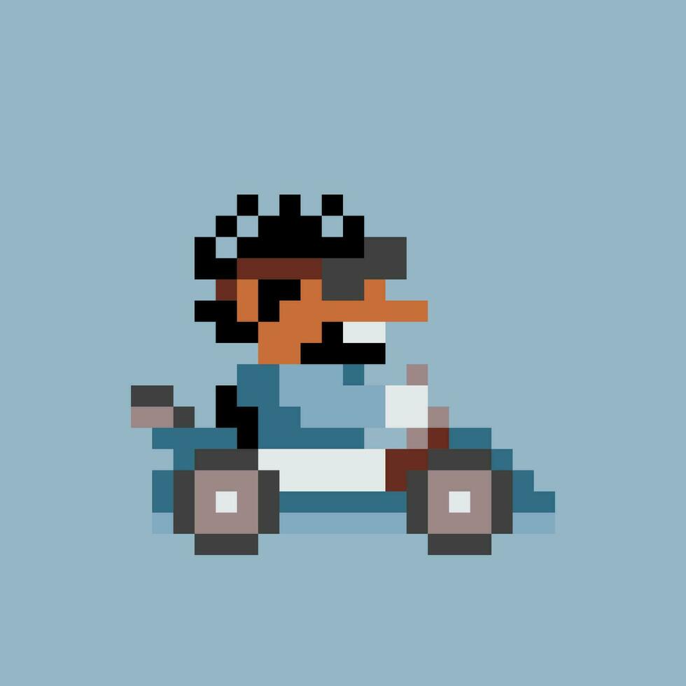 píxel Arte de un hombre conducción un kart vector