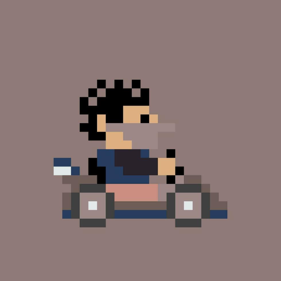 pixel art of a man driving a kart vector