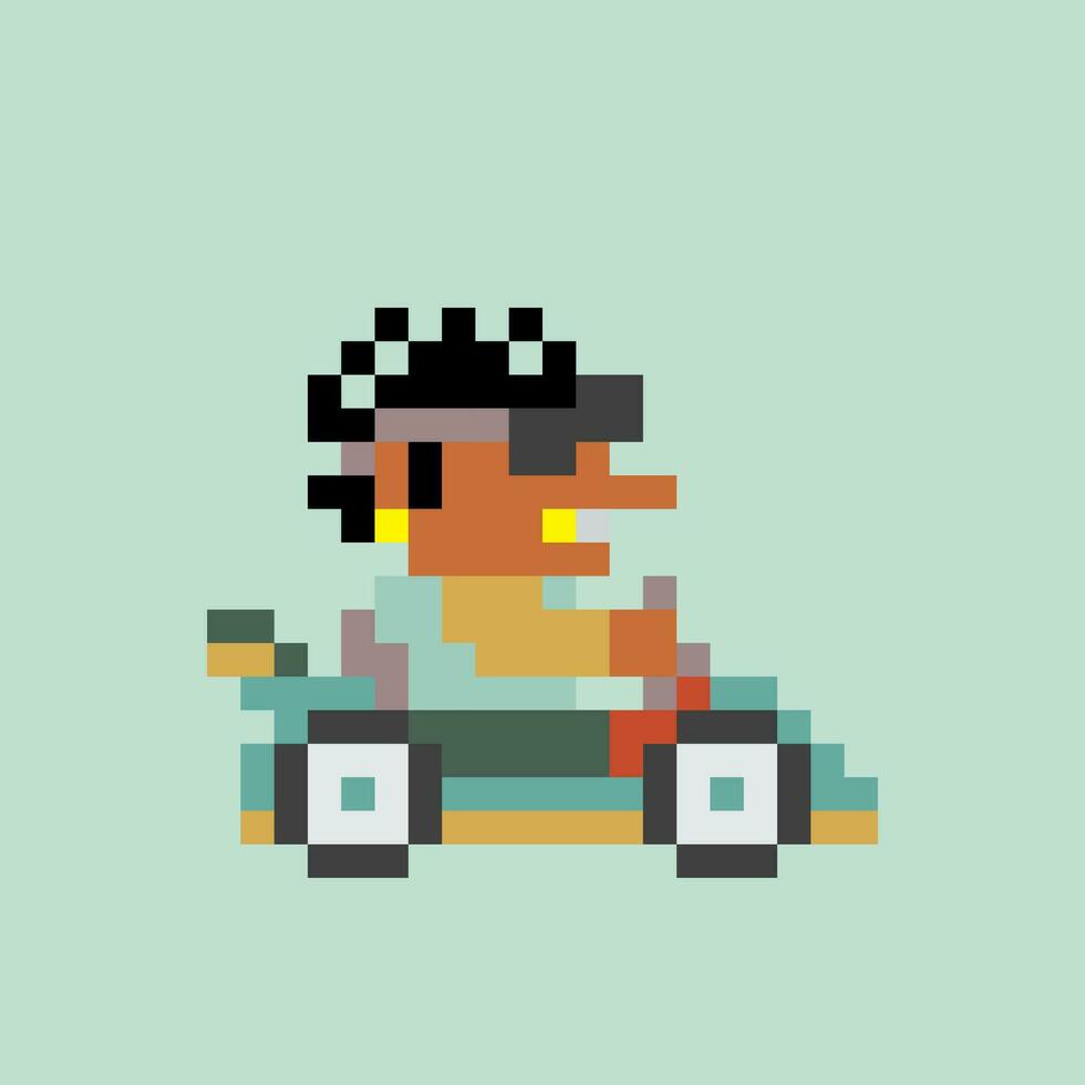 pixel art of a man driving a kart vector