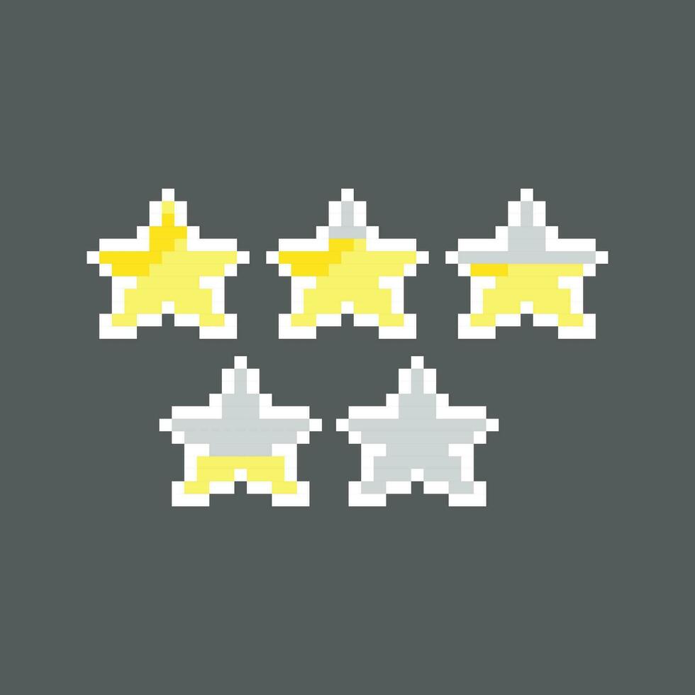 five stars on a gray background with a pixel style vector