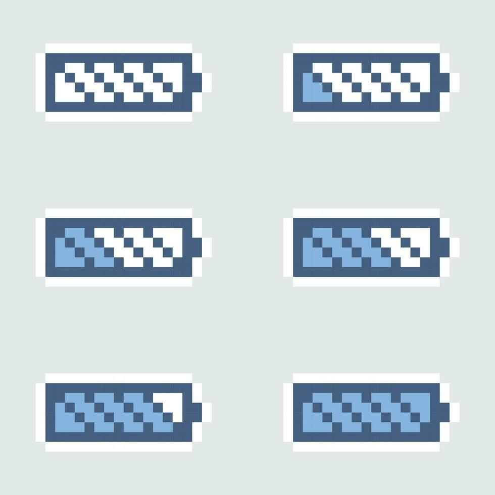 pixel battery icon set vector