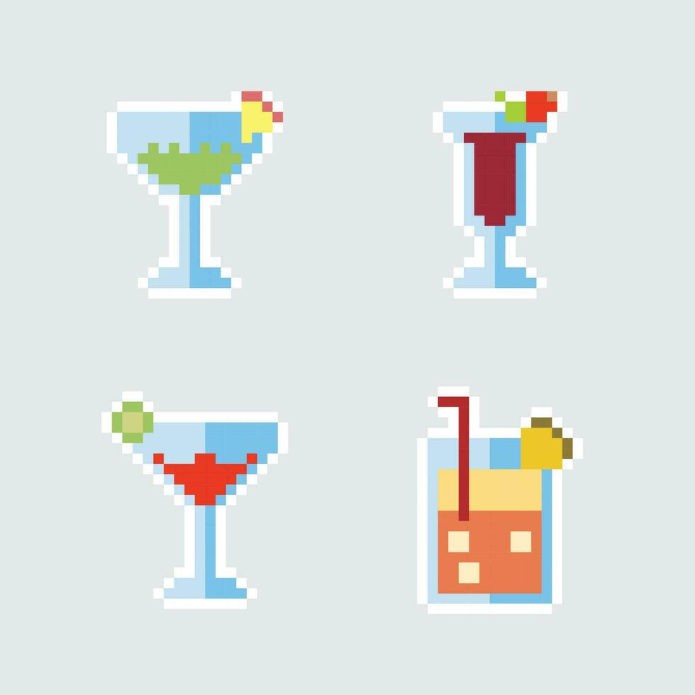 pixel art cocktail set vector illustration