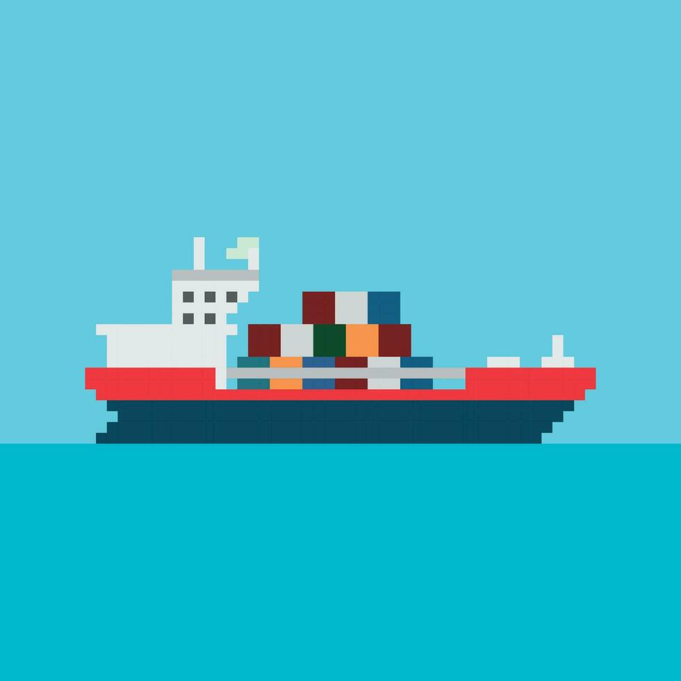 a pixel art illustration of a cargo ship vector