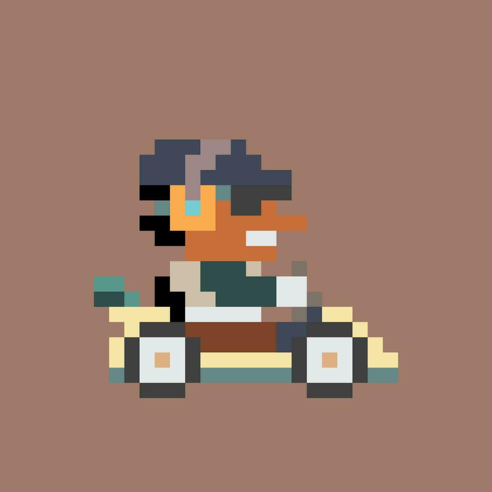 pixel art of a man driving a kart vector