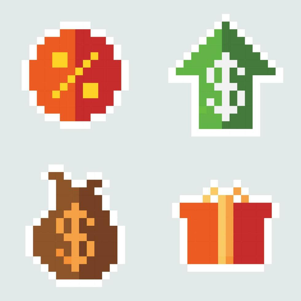 pixel icons bank set vector