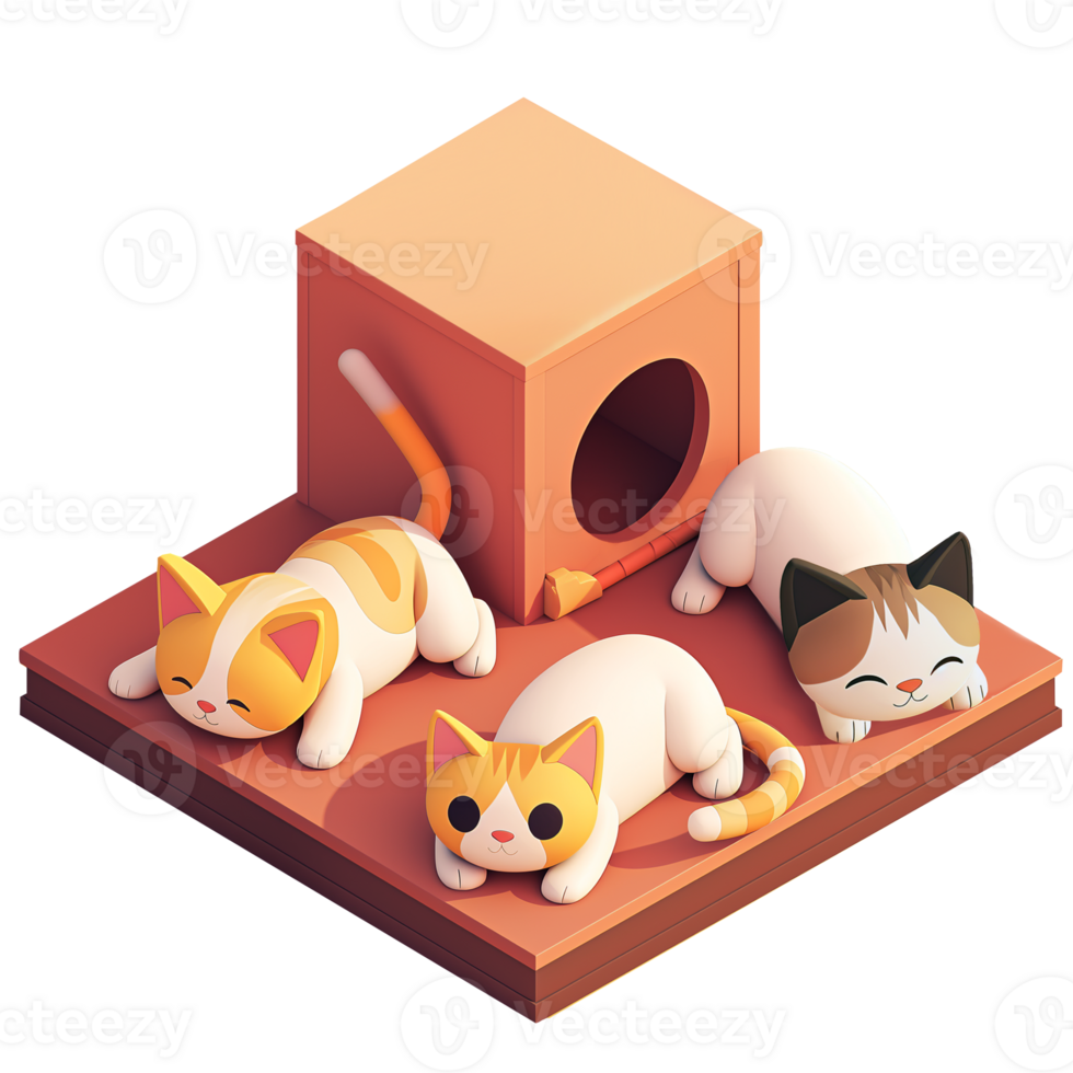 AI generated Cat room to play with cardboard elements, isometric 3d design. Suitable for pet shops and design elements png