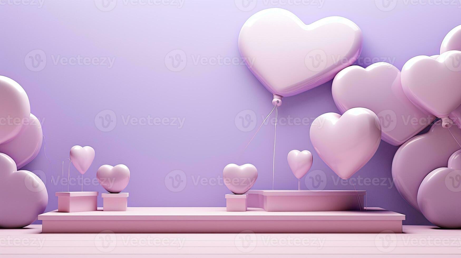 AI generated Product podium mockup with heart balloon AI Generative photo