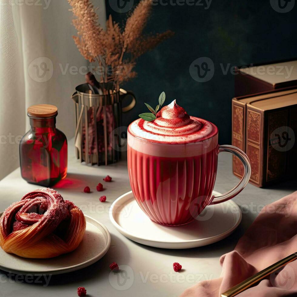 AI generated Delicious raspberry drink with pastry AI Generative photo