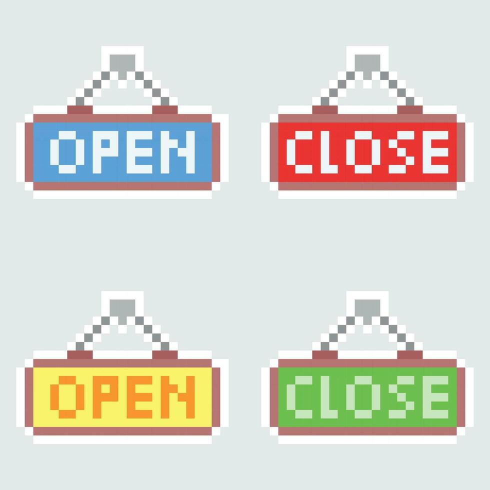 pixel open and close sign vector illustration