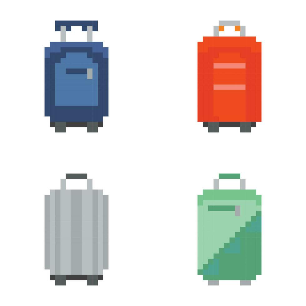 pixel art luggage set vector