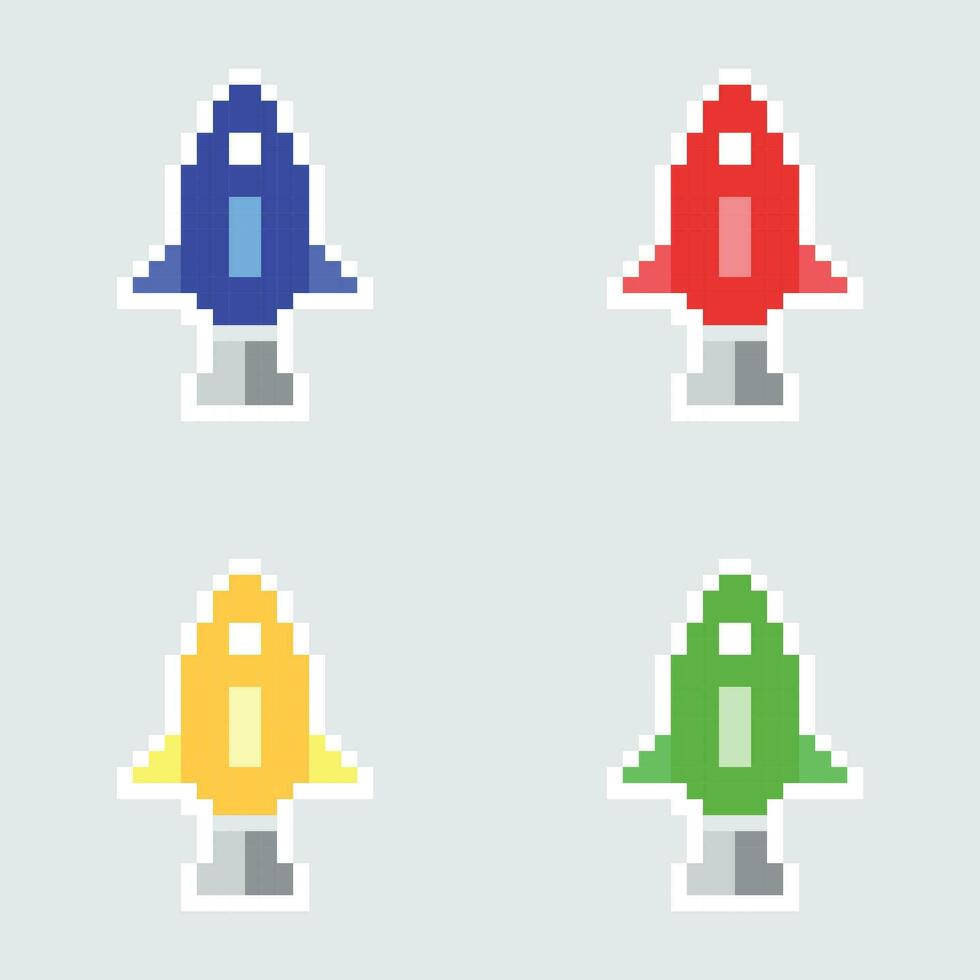 pixel rocket set vector illustration