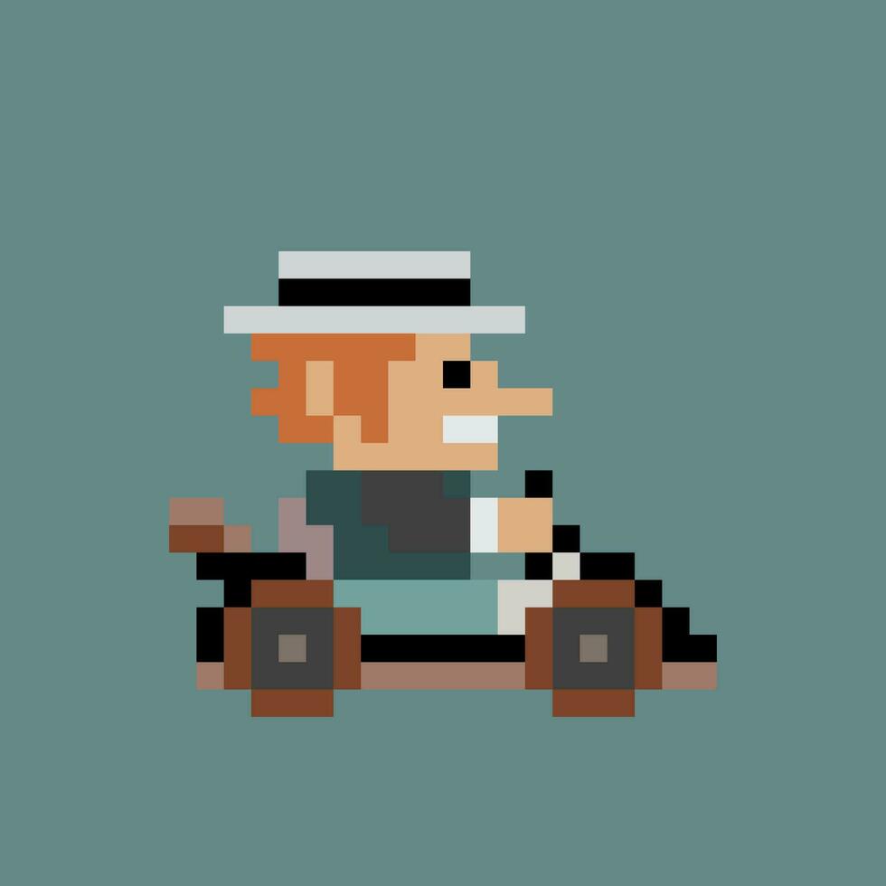 pixel art of a man driving a kart vector