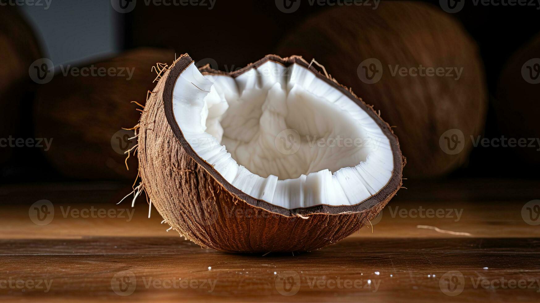 AI generated Portrait Fresh coconut on the wooden table AI Generative photo