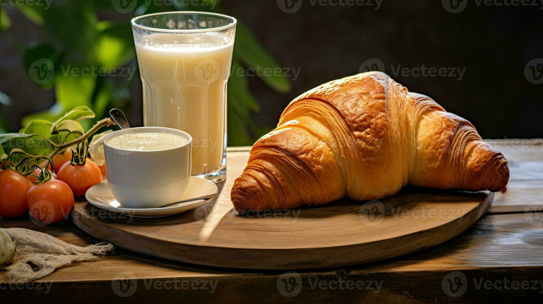 AI generated Breakfast croissant with a glass milk AI Generative photo