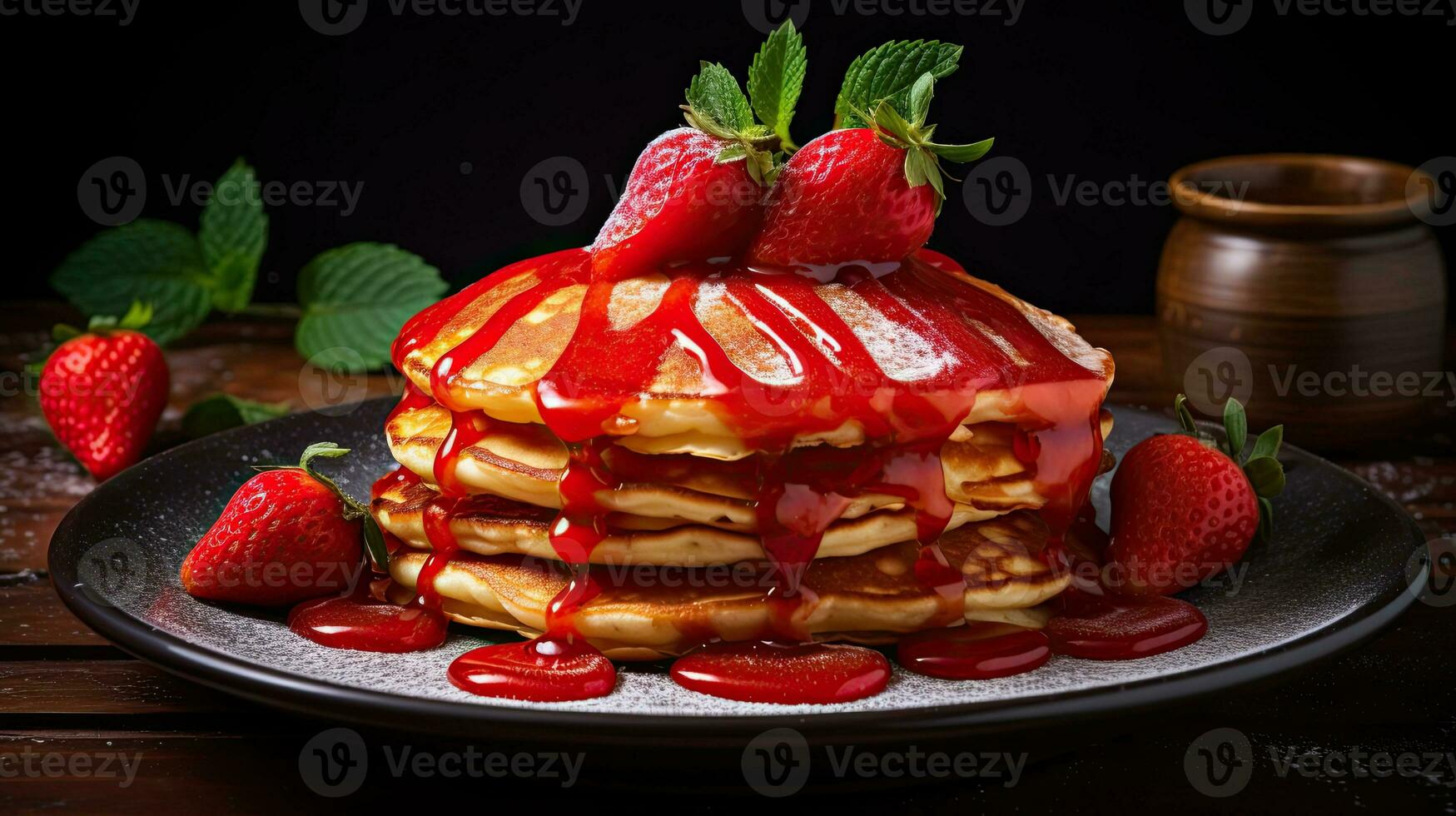 AI generated Delicious pancake with melted fruits topping AI Generative photo