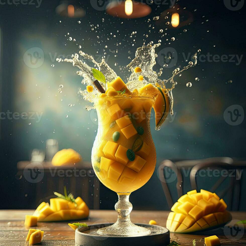 AI generated Splash mango juice on the table AI Generative photo