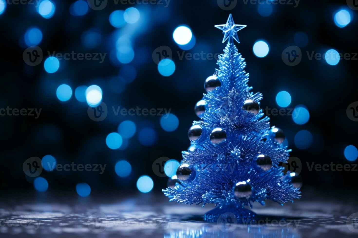 AI generated Abstract Blue shinny Christmas tree with bokeh background technology concept photo