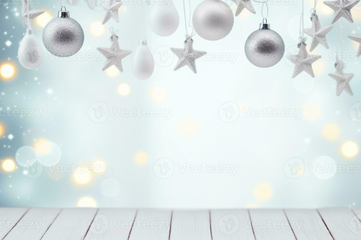 AI generated Merry christmas and happy new year, holidays greeting card with blurred bokeh background photo