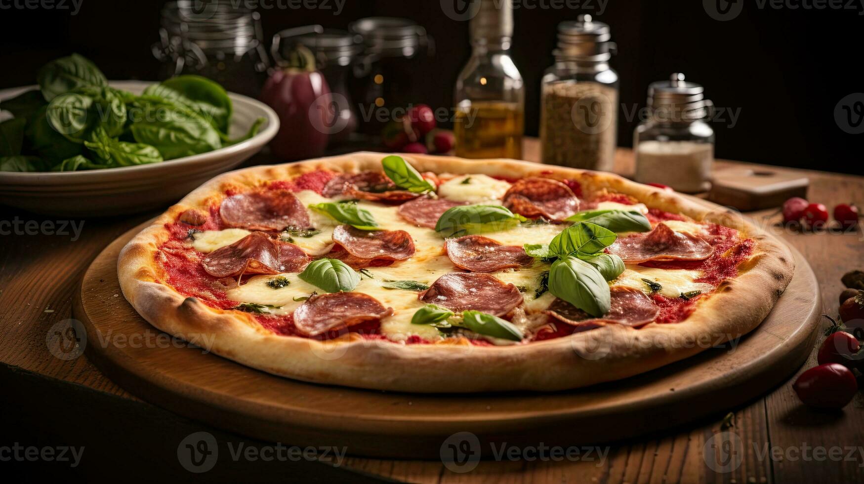 ai generado Fresco italiano Pizza en el corte tablero ai generativo foto