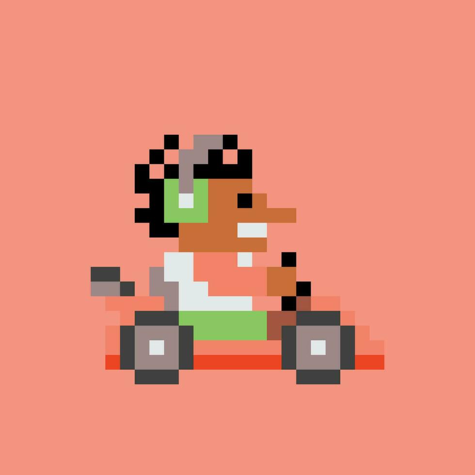 pixel art of a man driving a kart vector