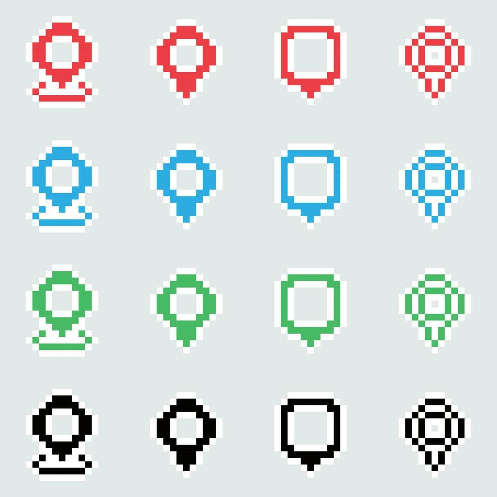 pixel map icons set vector