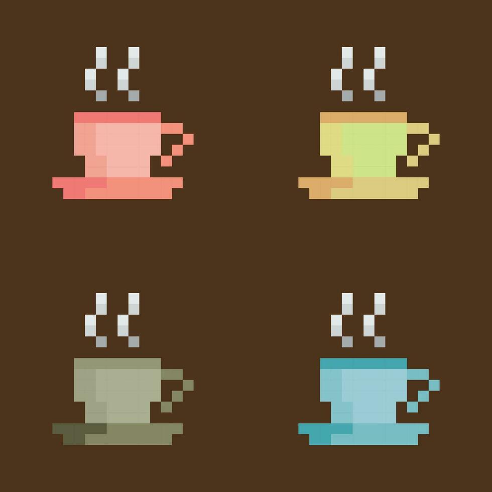 a set of four pixel style coffee cups vector