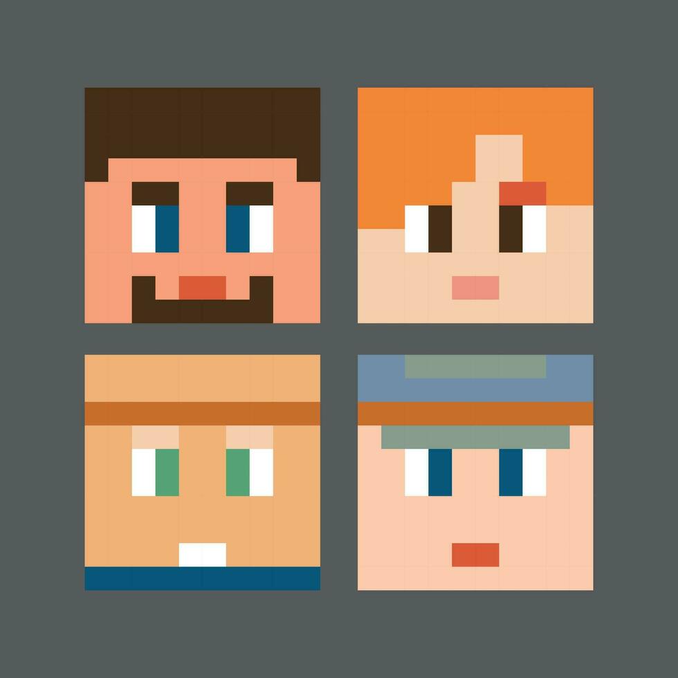 four pixel faces of men and women vector