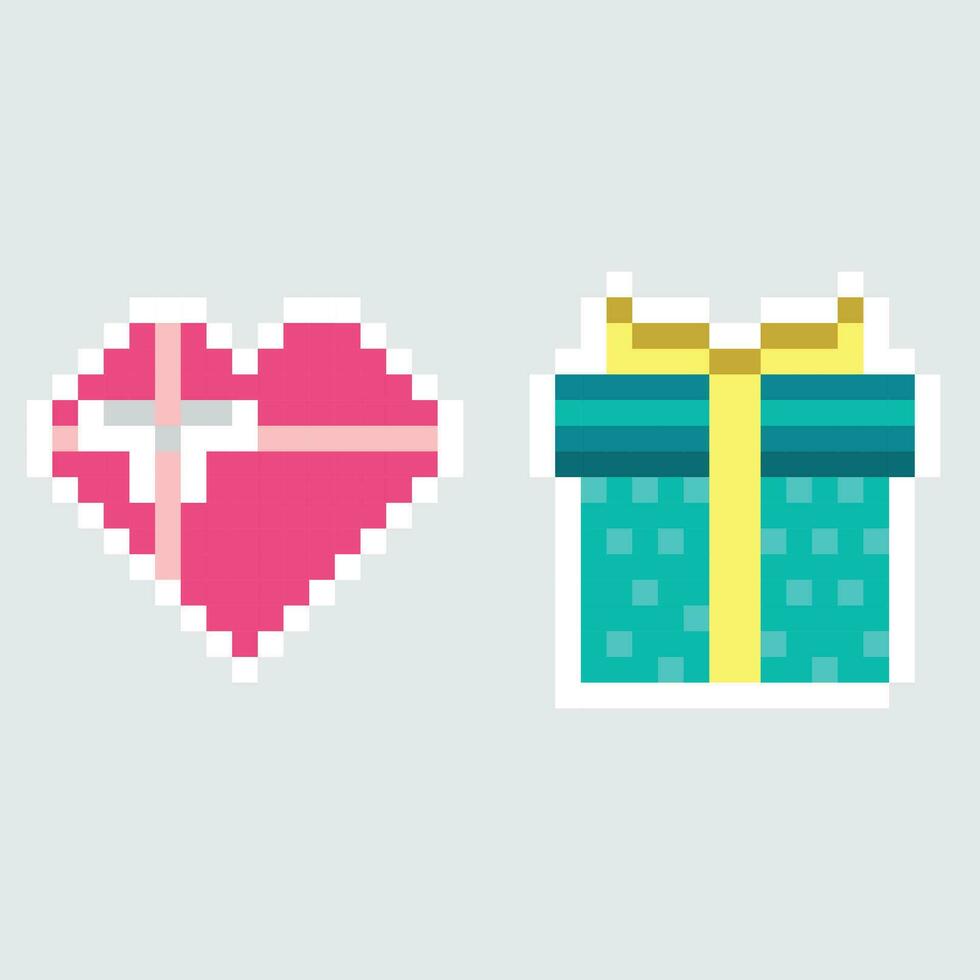 pixel art heart and gift vector illustration