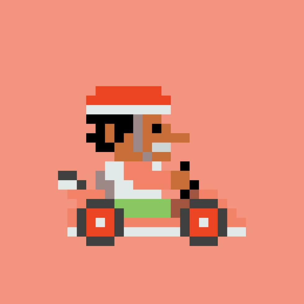 pixel art of a man driving a kart vector