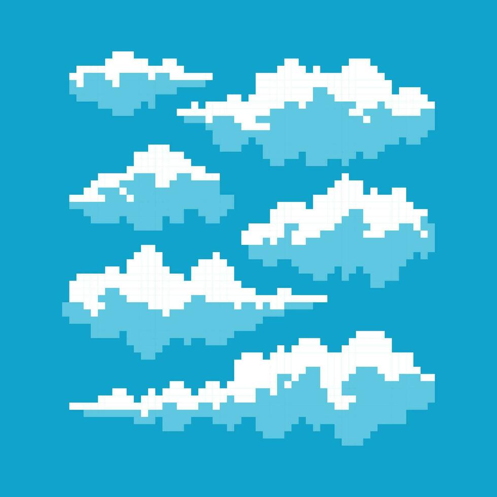 pixel clouds on blue background vector