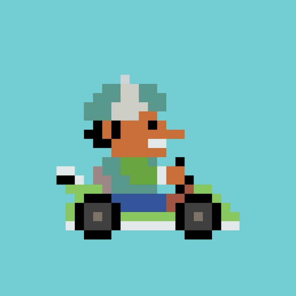 pixel art of a man driving a kart vector