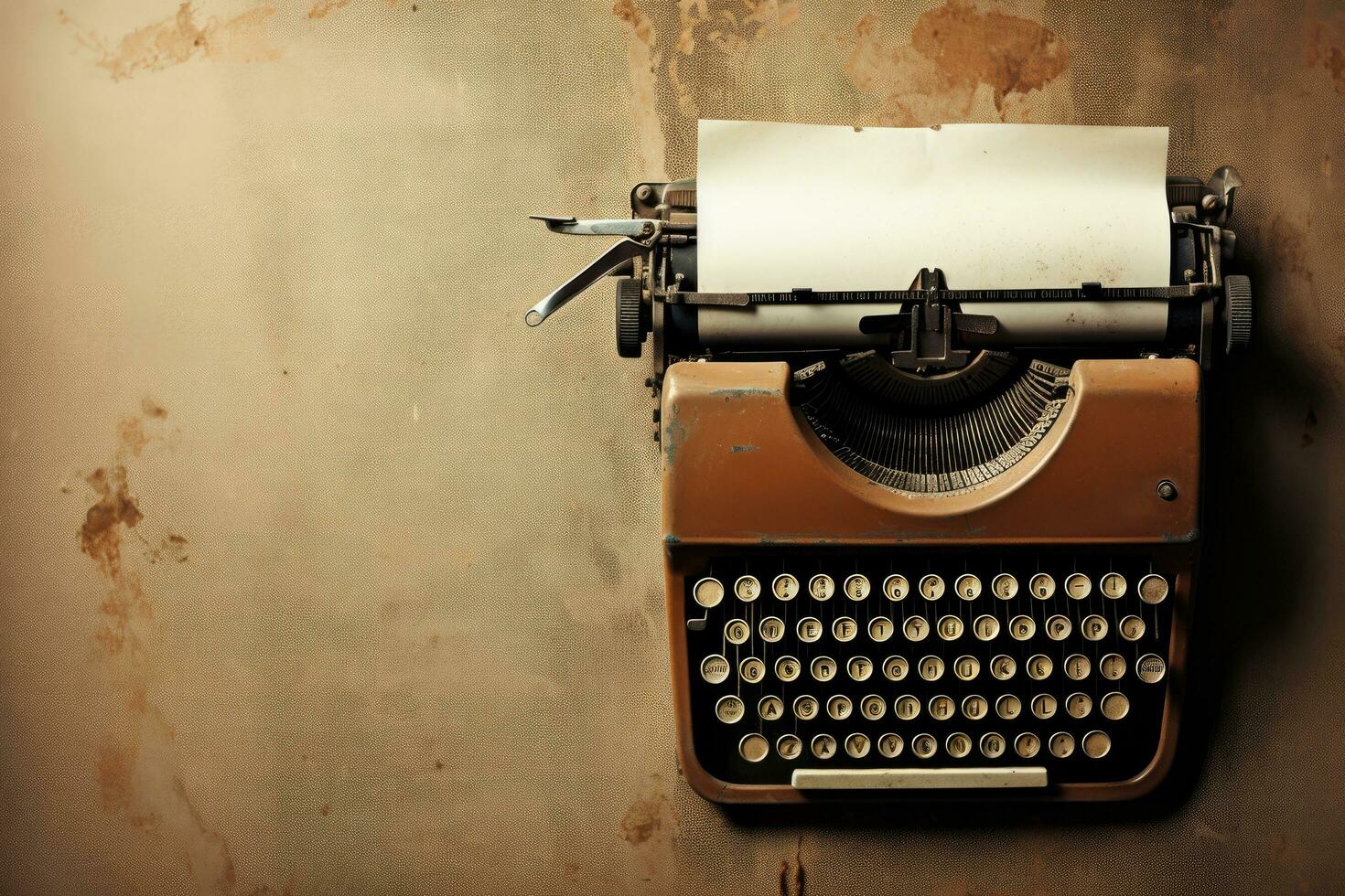 AI generated Vintage typewriter with blank paper on grunge wall background, A dusty, vintage typewriter with a blank page, AI Generated photo