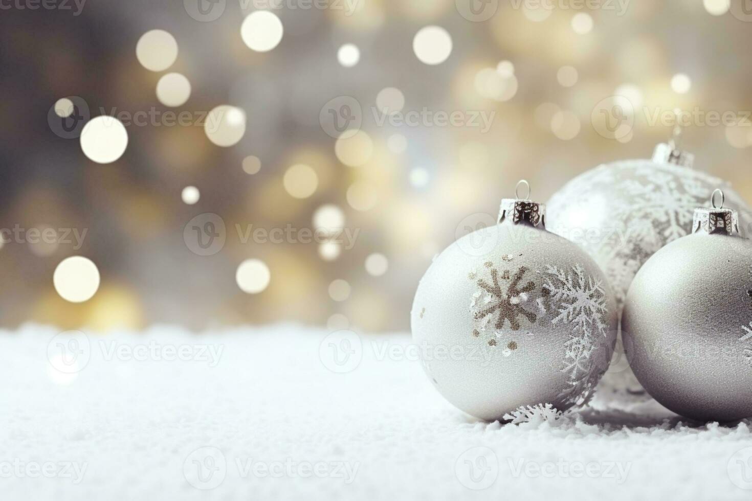 AI generated Merry christmas and happy new year, holidays greeting card with blurred bokeh background photo