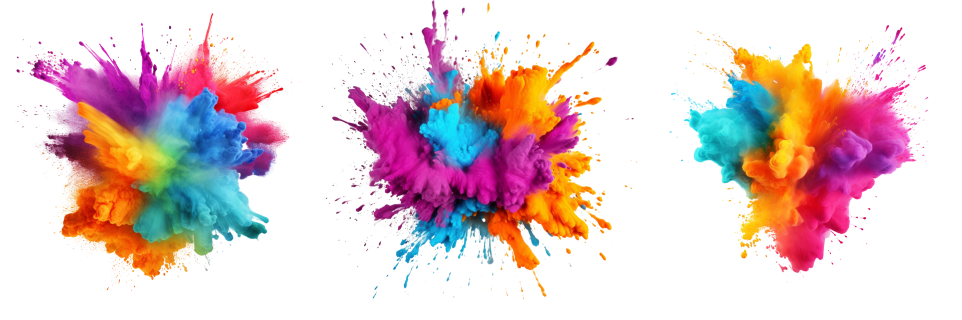 AI generated Set of colorful powder explosion png