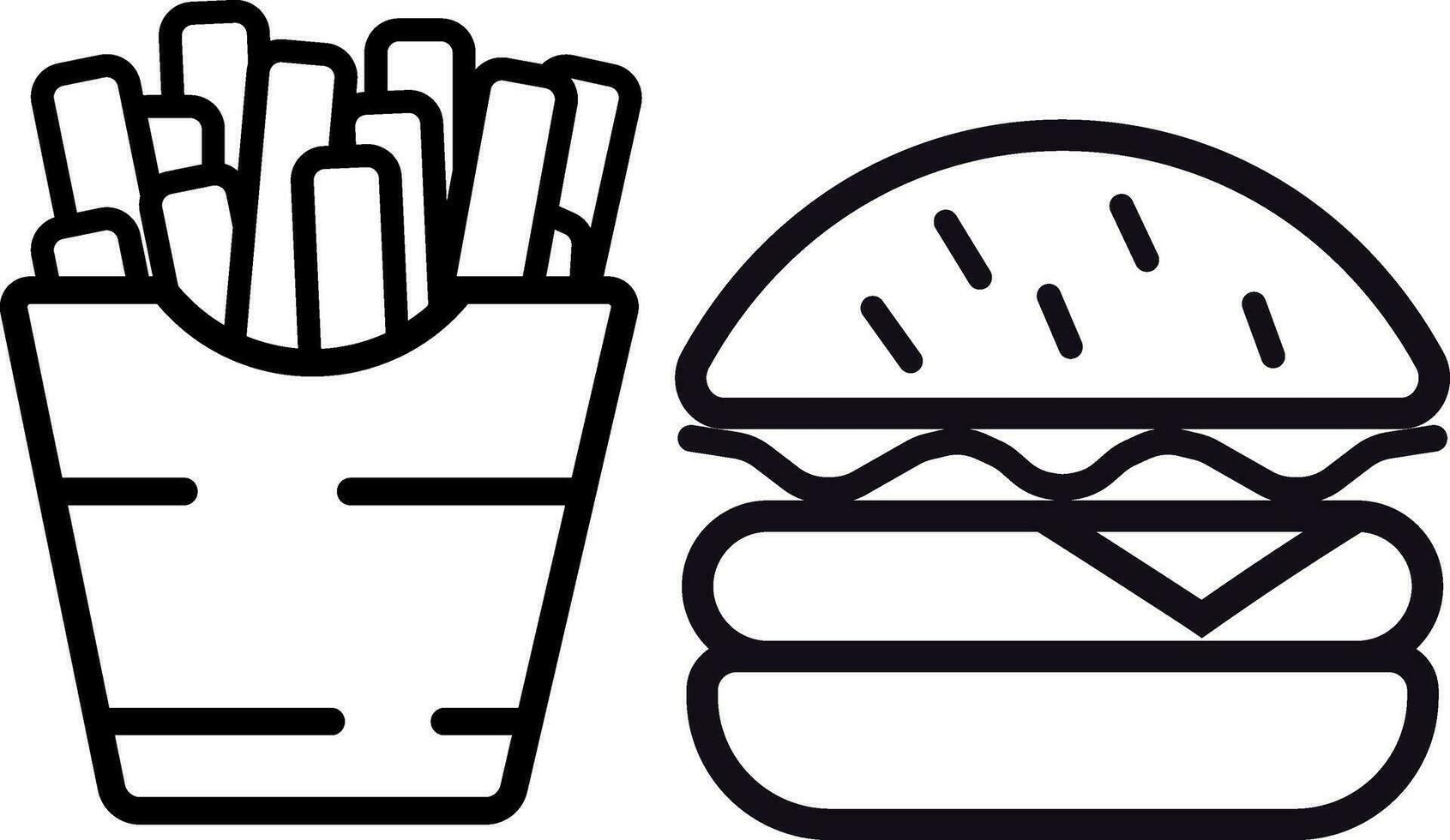 hamburguesa y papas fritas contorno vector ilustración