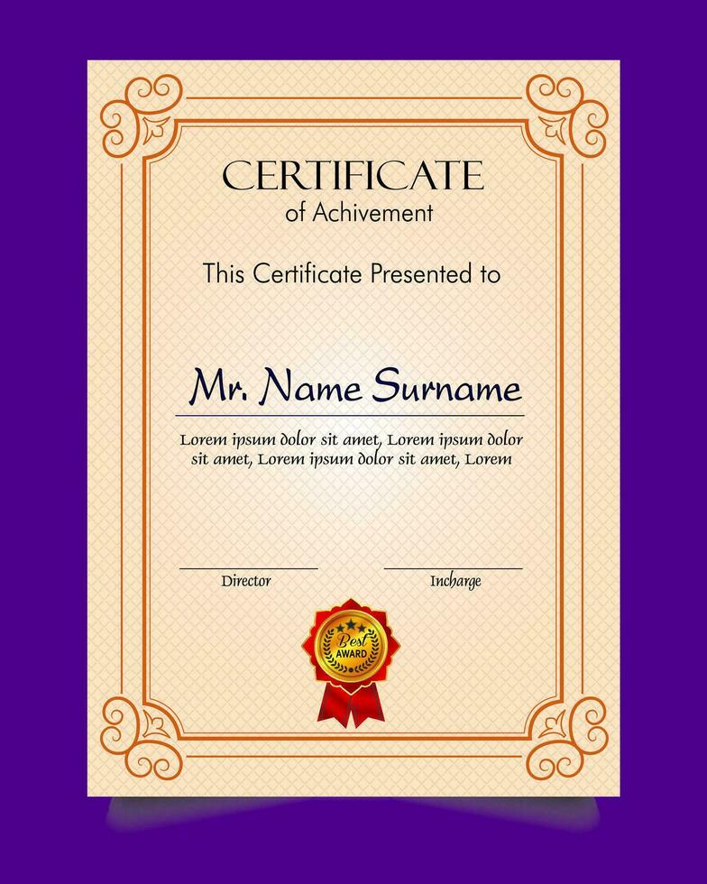 Certificate of achievement template set with gold badge and border, Appreciation and Achievement Certificate Template Design. Elegant diploma certificate template vector