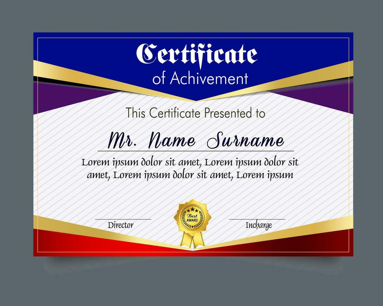 Certificate of achievement template set with gold badge and border, Appreciation and Achievement Certificate Template Design. Elegant diploma certificate template vector