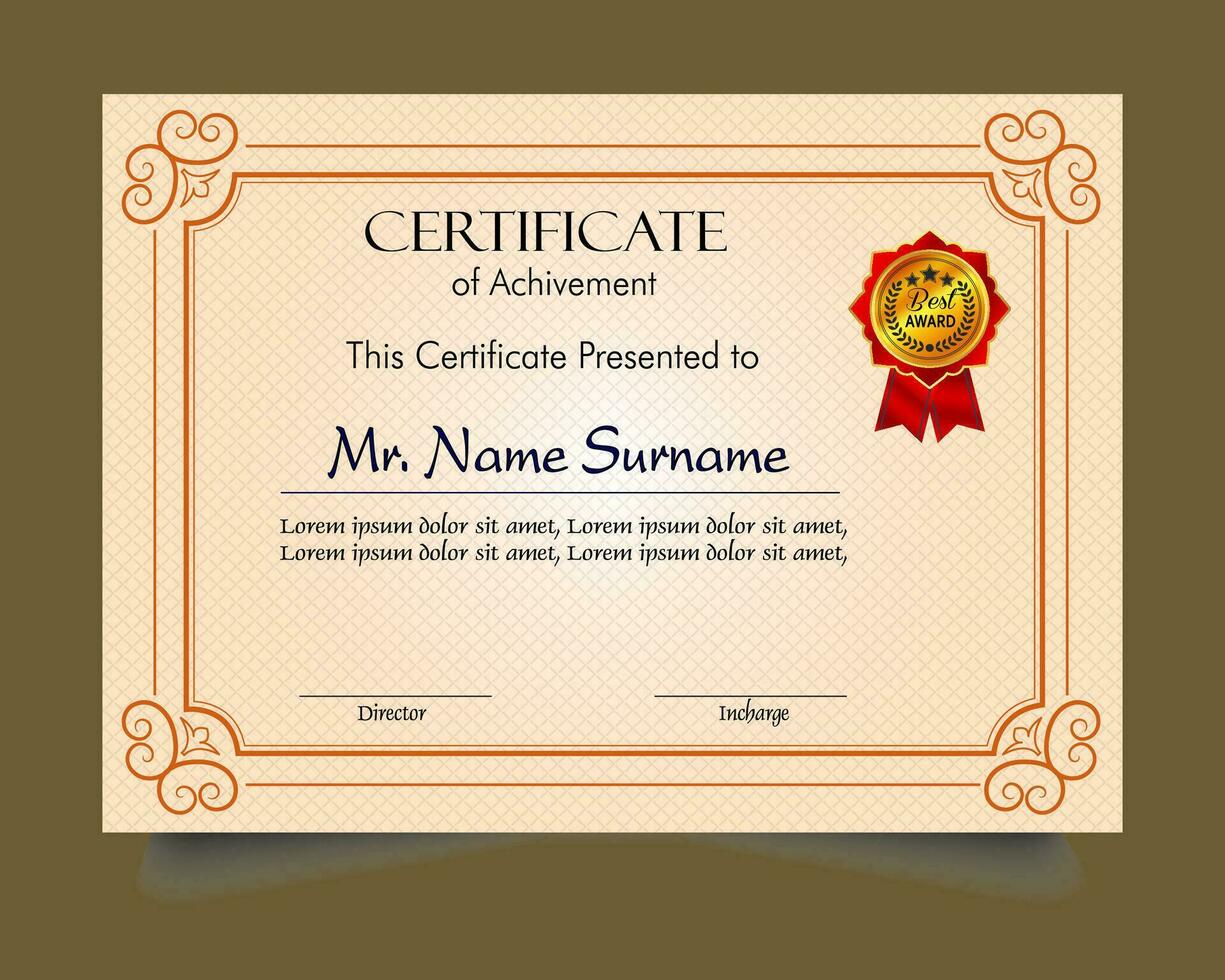 Certificate of achievement template set with gold badge and border, Appreciation and Achievement Certificate Template Design. Elegant diploma certificate template vector